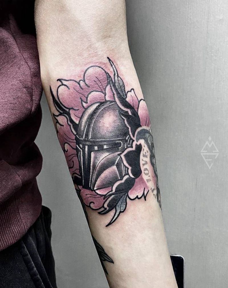骑士盔纹身图片_手臂纹身图案