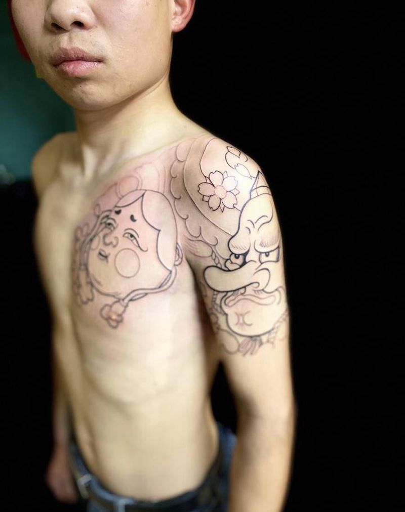 先做线条以后再上色纹身图片_手臂老传统纹身图案