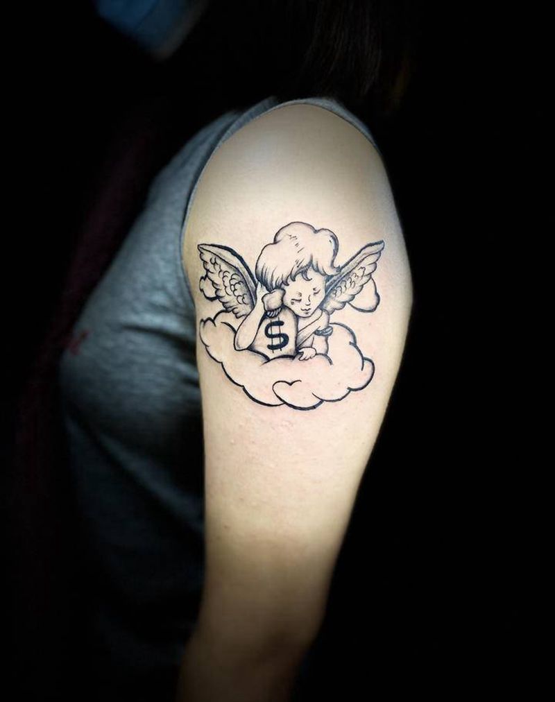 小天使纹身图片_手臂点刺纹身图案