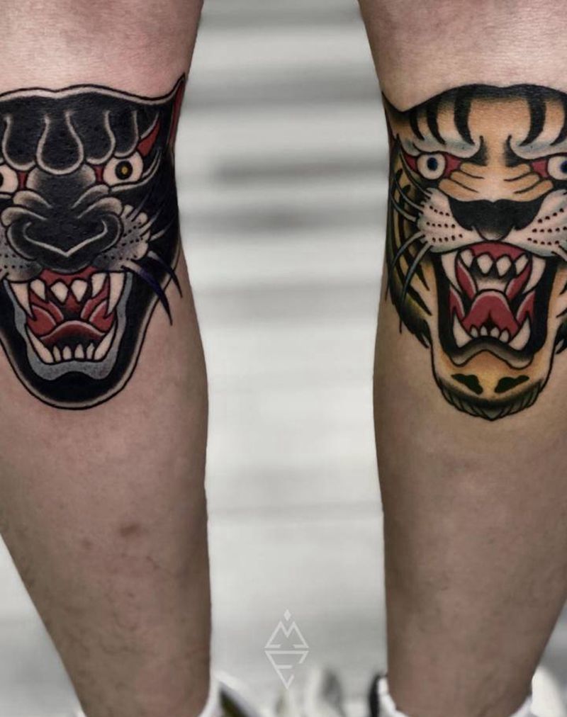 虎豹兄弟纹身图片_腿部纹身图案