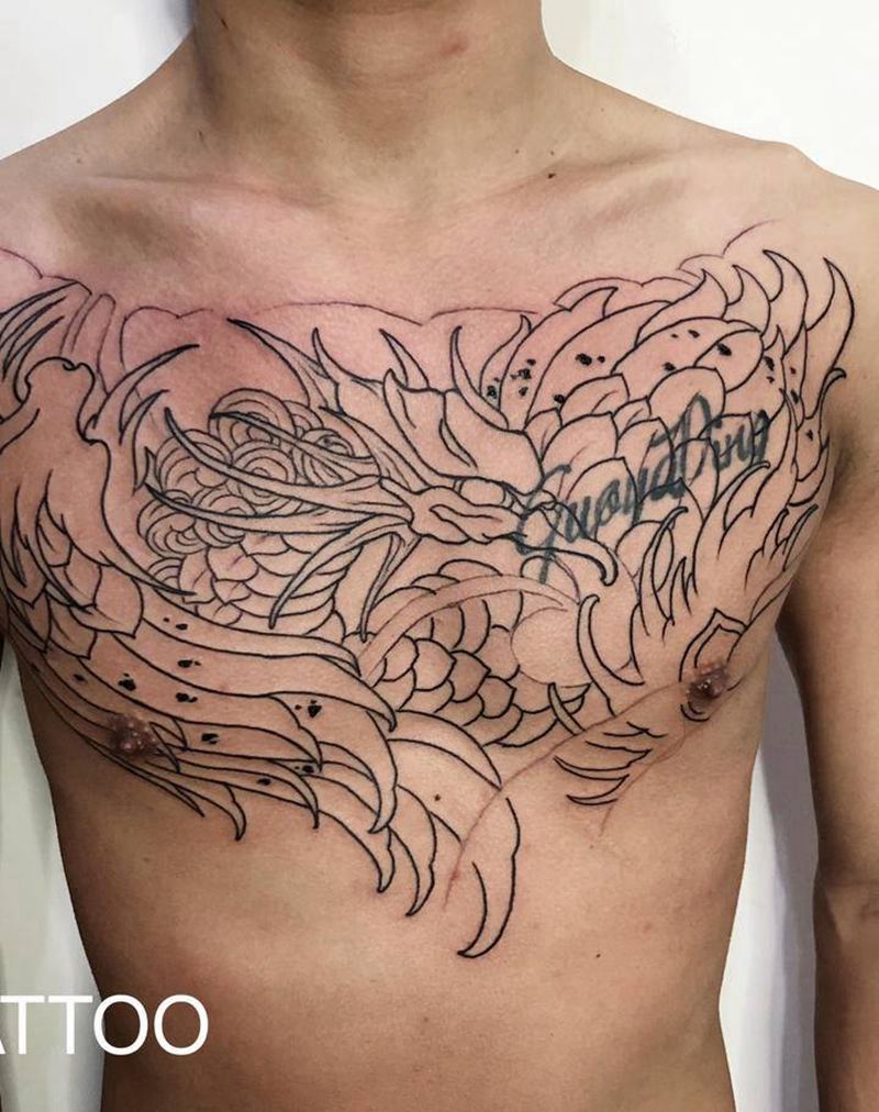 凤凰花胸纹身图片_胸部新传统纹身图案