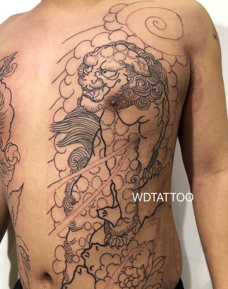 老传统开衫纹身图片_腹部胸部老传统纹身图案