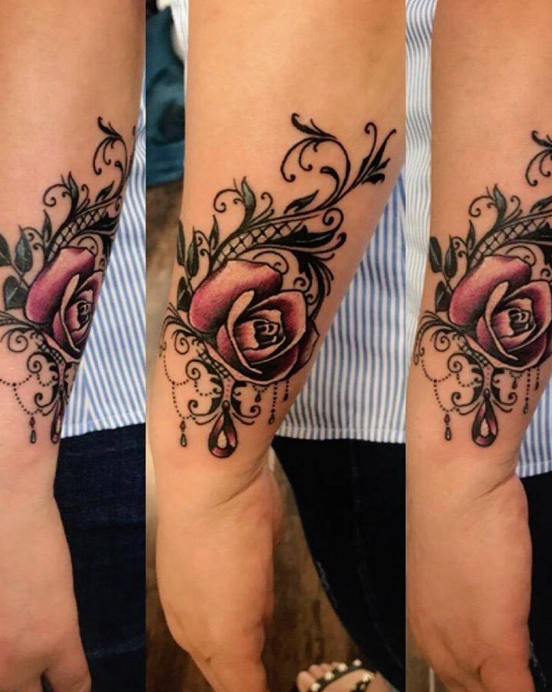 玫瑰 遮盖疤痕纹身图片