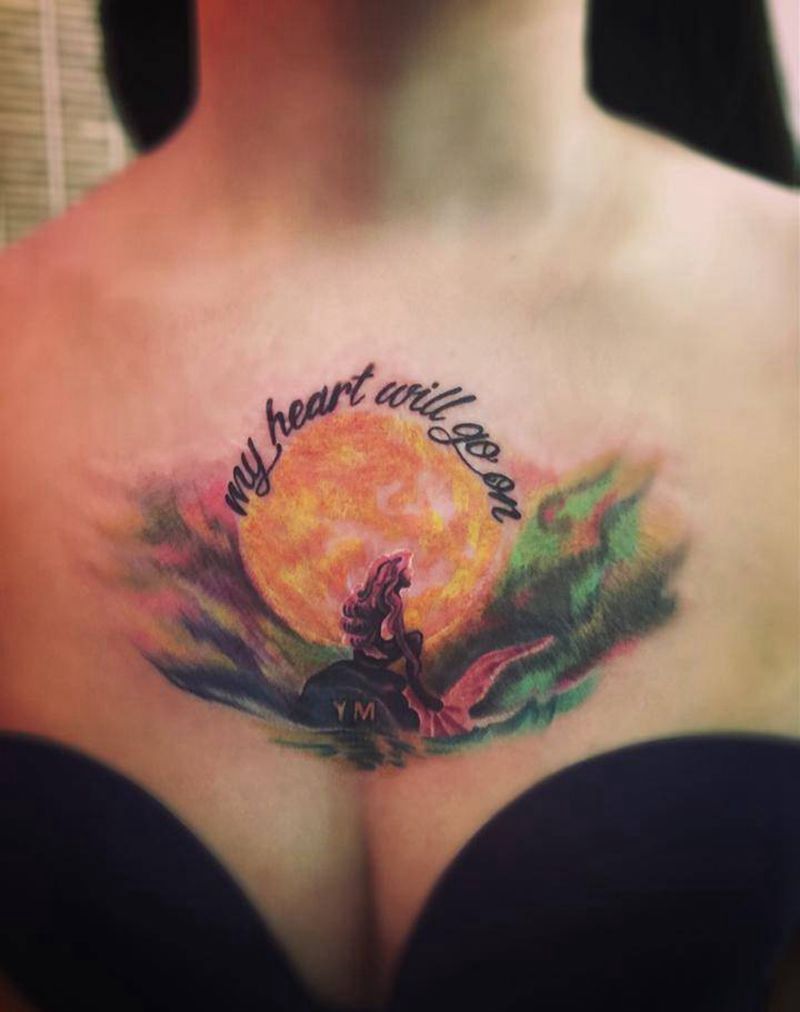 美人鱼纹身图片_插画胸部欧美人物纹身图案