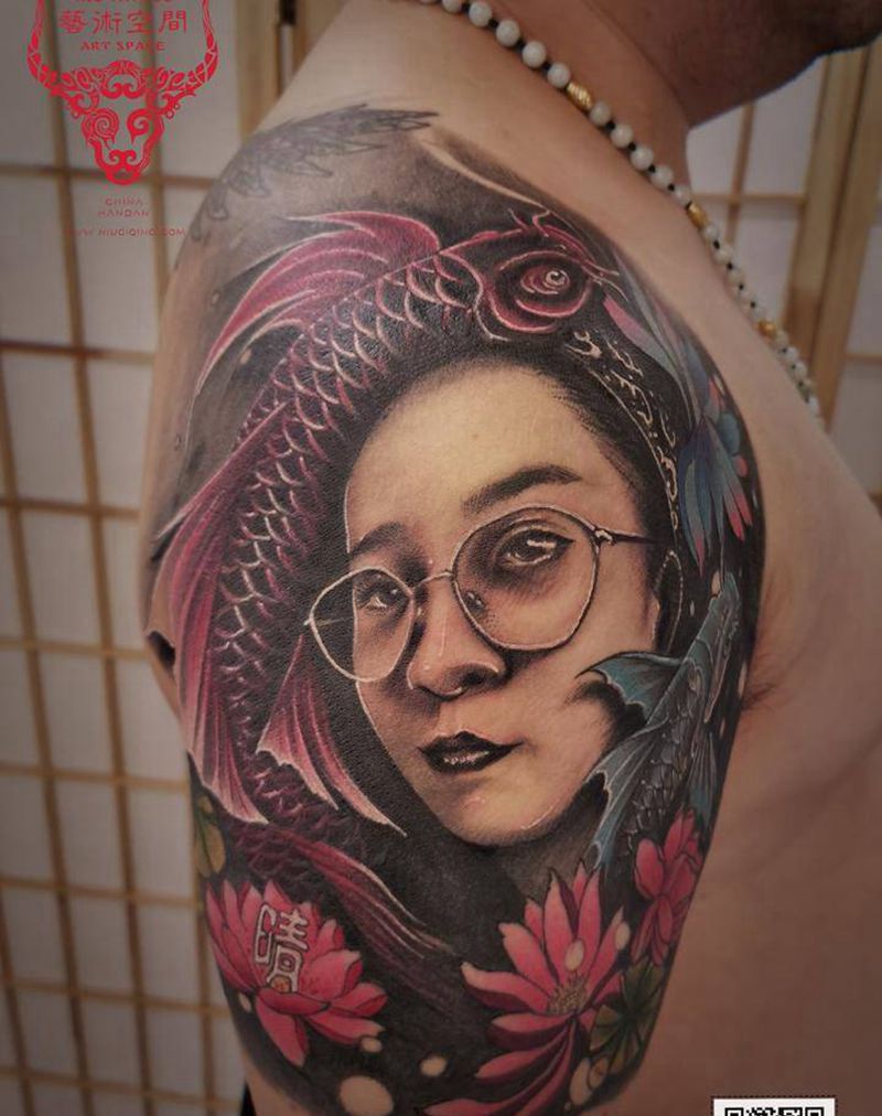 肖像纹身图片_手臂欧美写实水彩纹身图案