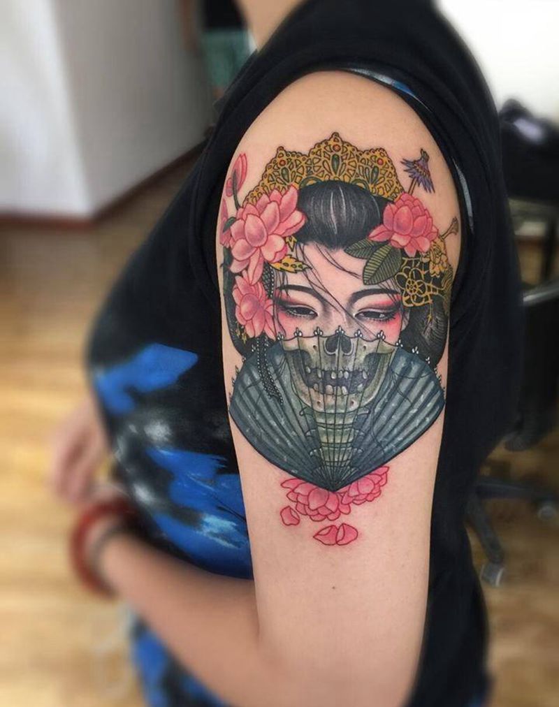 艺妓纹身图片_传统手臂人物纹身图案