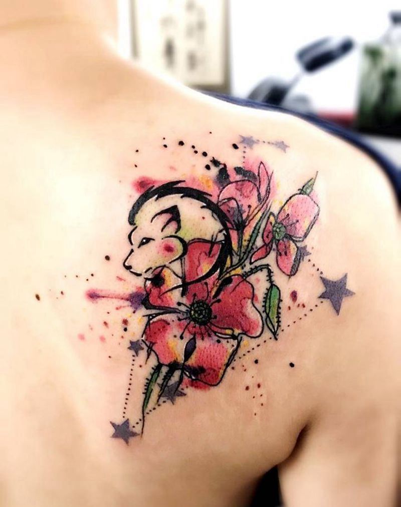 狮子座+罂粟纹身图片