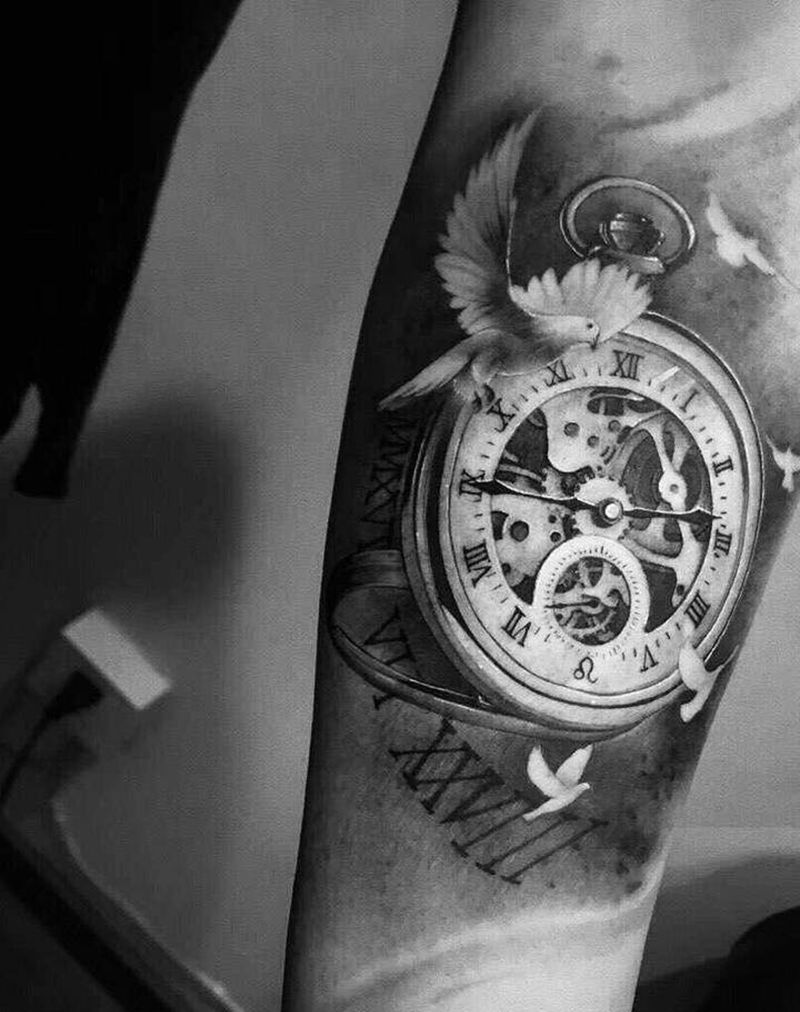怀表纹身图片_手臂纹身图案