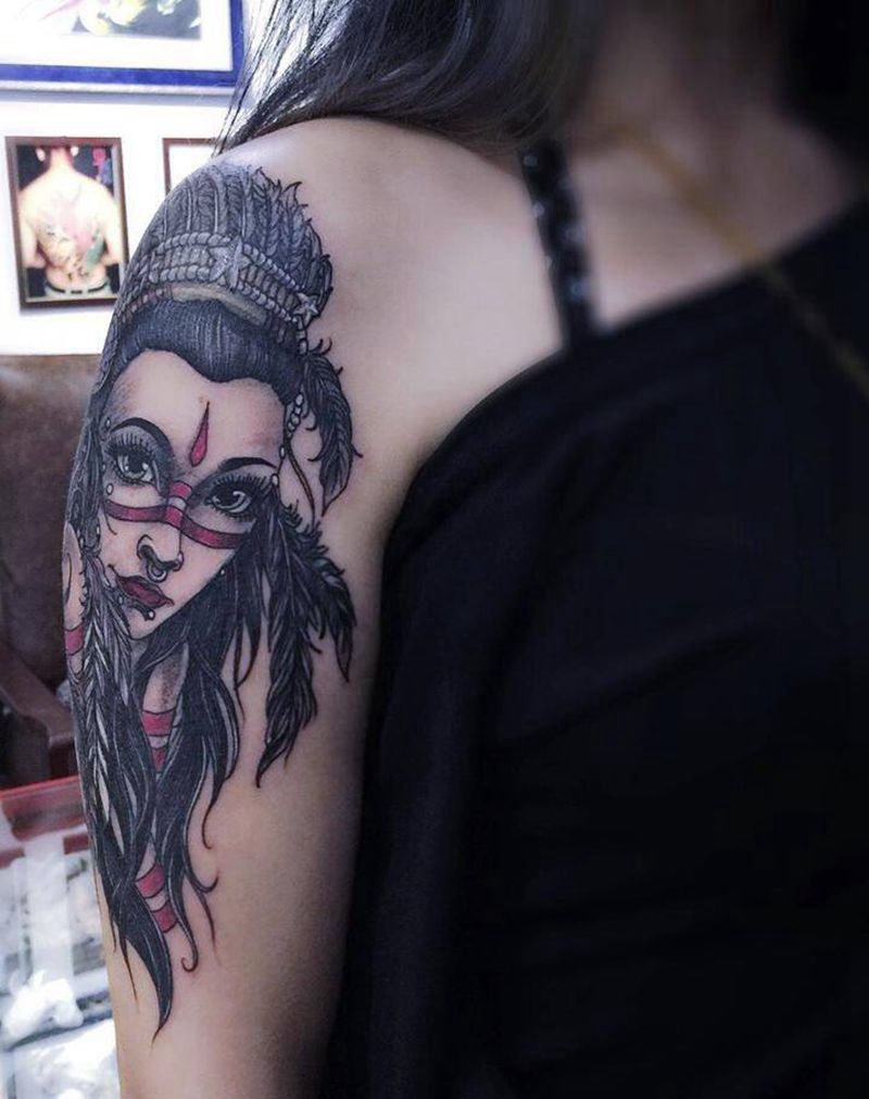 印第安女孩纹身图片_手臂欧美人物纹身图案