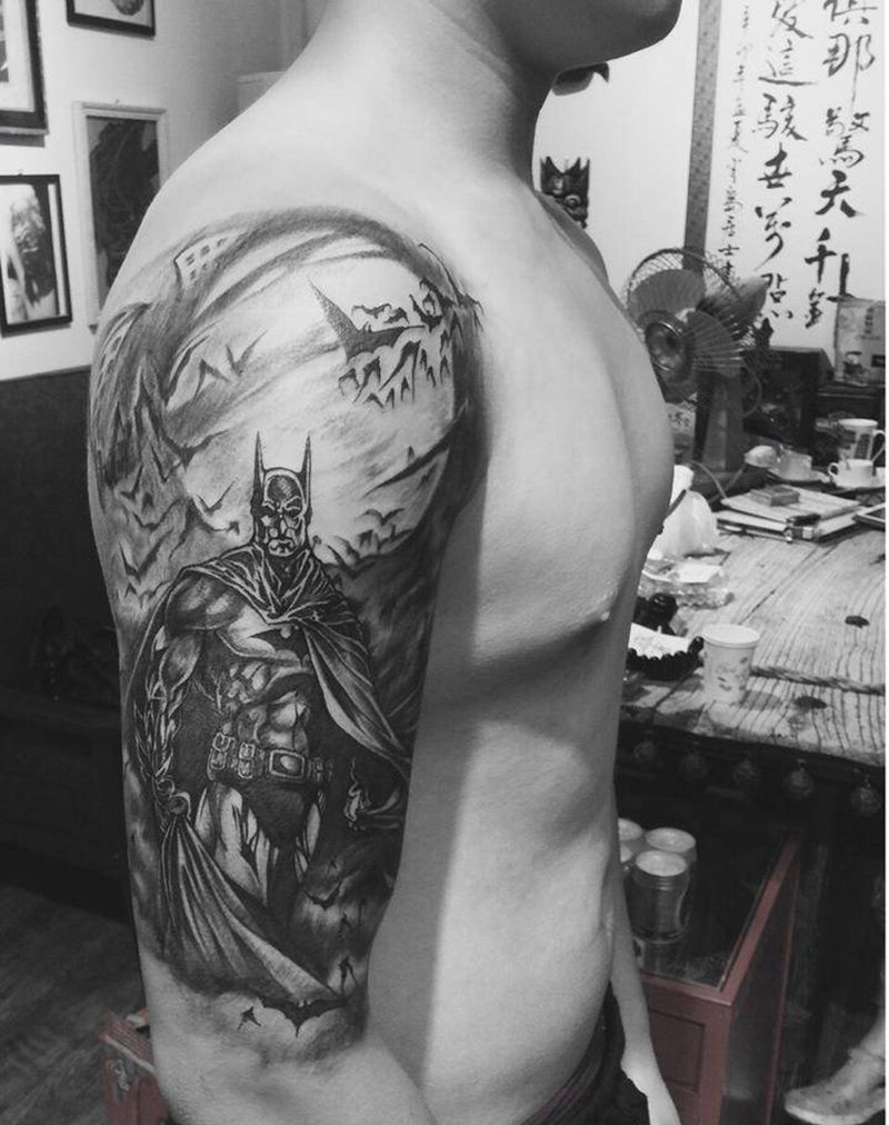 蝙蝠侠纹身图片_欧美手臂人物纹身图案