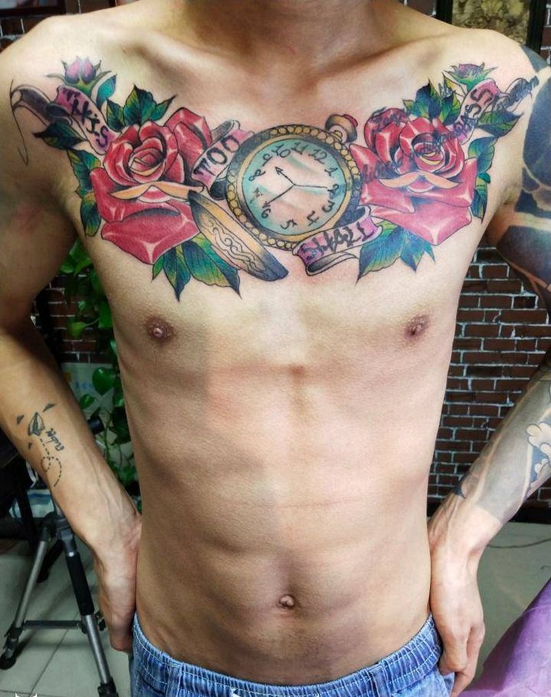 欧美花胸纹身图片_胸部纹身图案