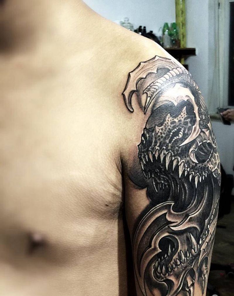霸王龙纹身图片_手臂欧美纹身图案