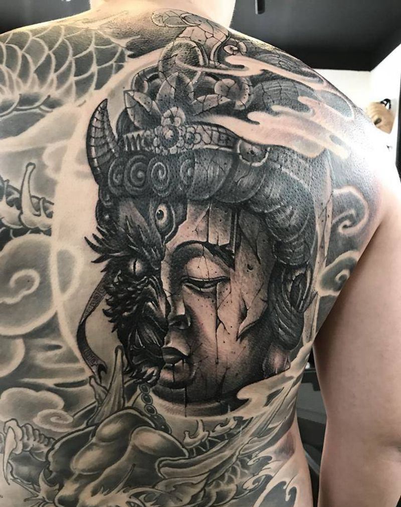 石雕佛头纹身图片