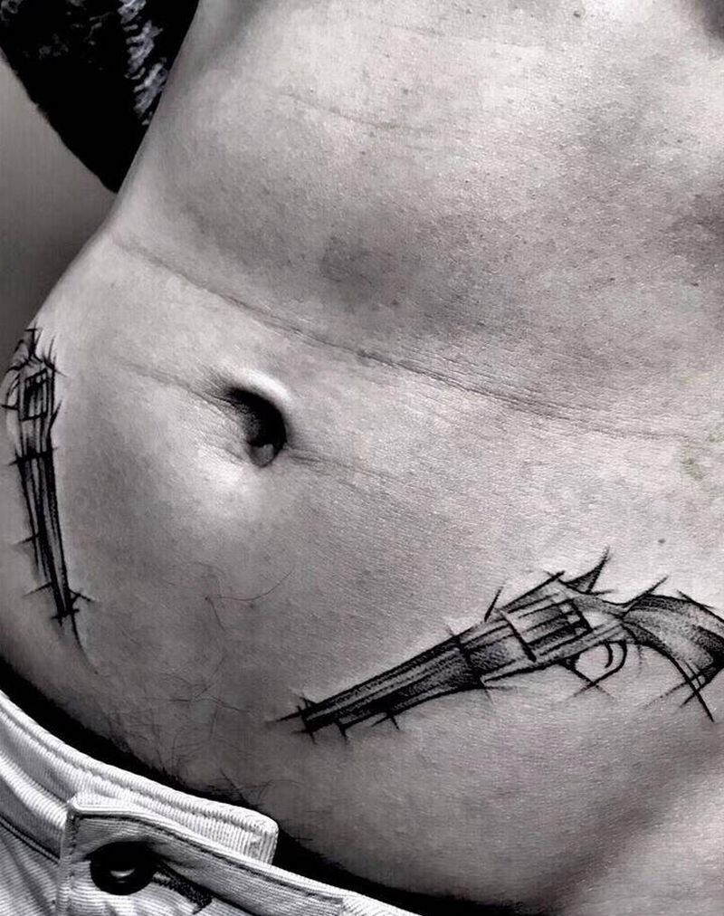 速写风格纹身图片_腹部纹身图案