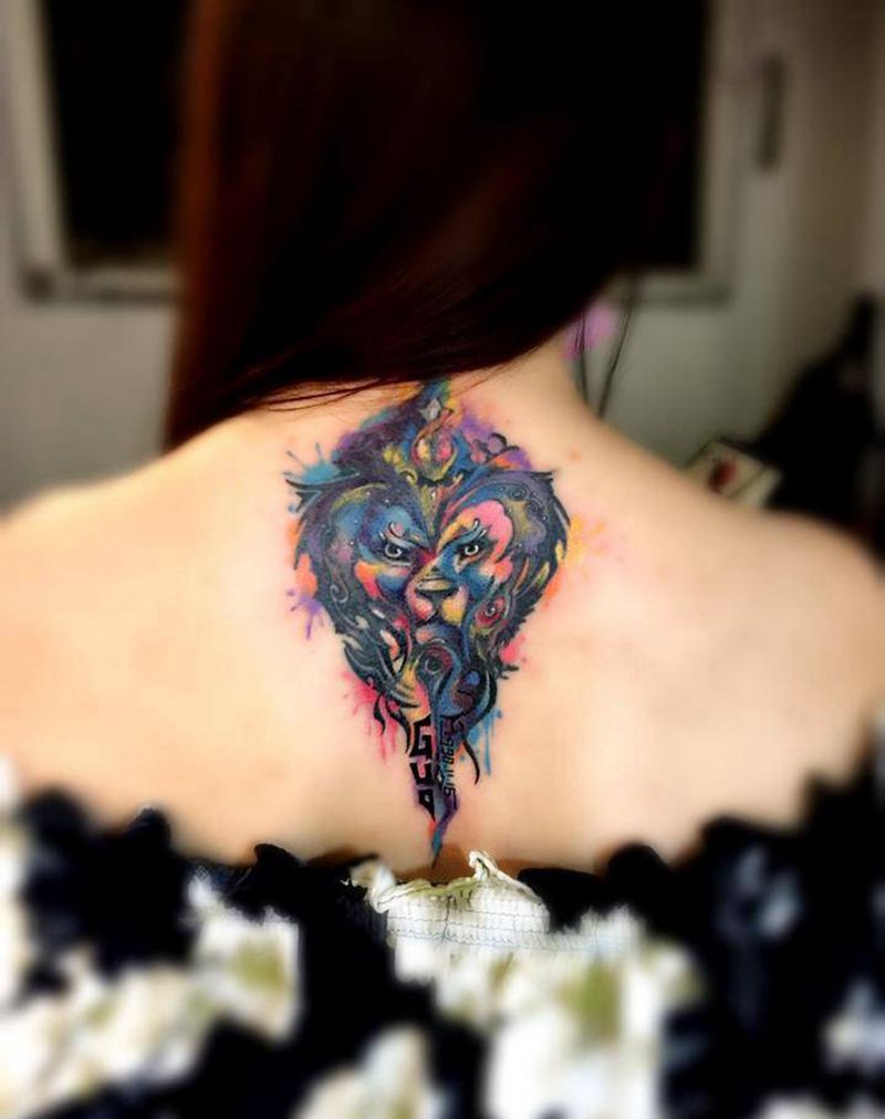 水彩狮子纹身图片