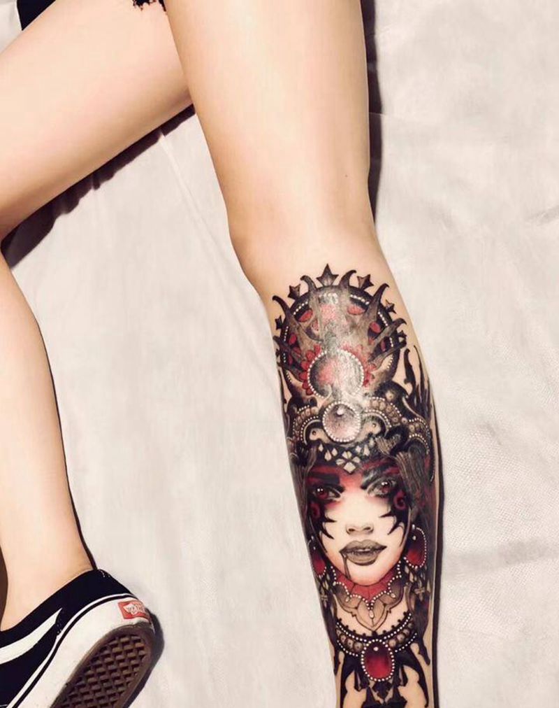 欧美彩色纹身图片_腿部New School纹身图案