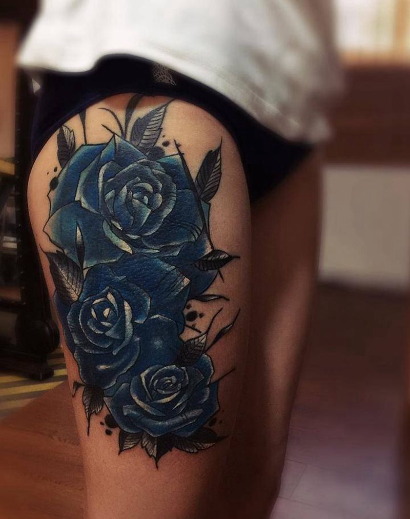 蓝玫瑰纹身图片