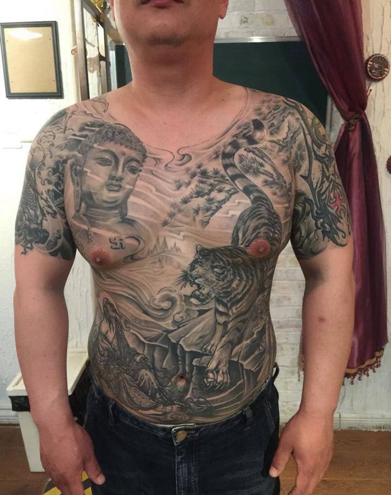 传统纹身图片_手稿胸部腰部腹部肩部传统人物动物鬼神宗教纹身图案