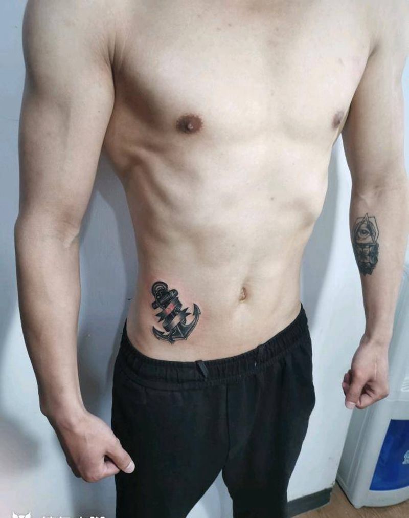 船锚纹身图片_腹部Old School纹身图案