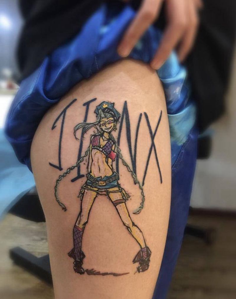 jinx纹身图片_腿部欧美纹身图案
