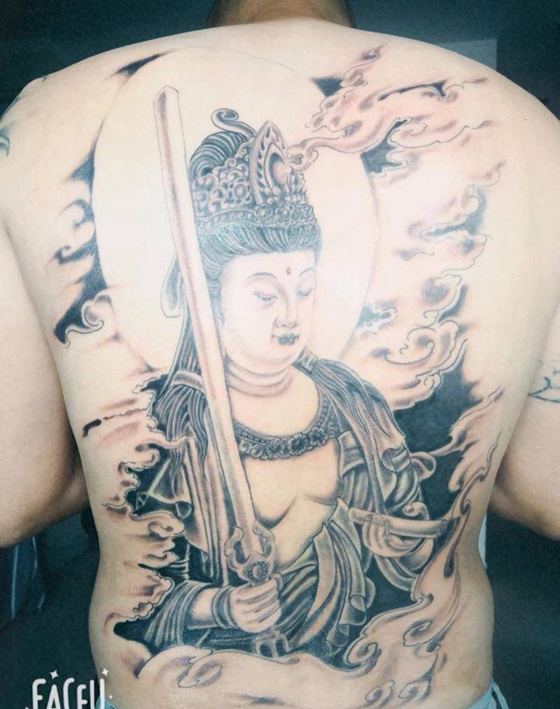 后背文殊菩萨纹身图片