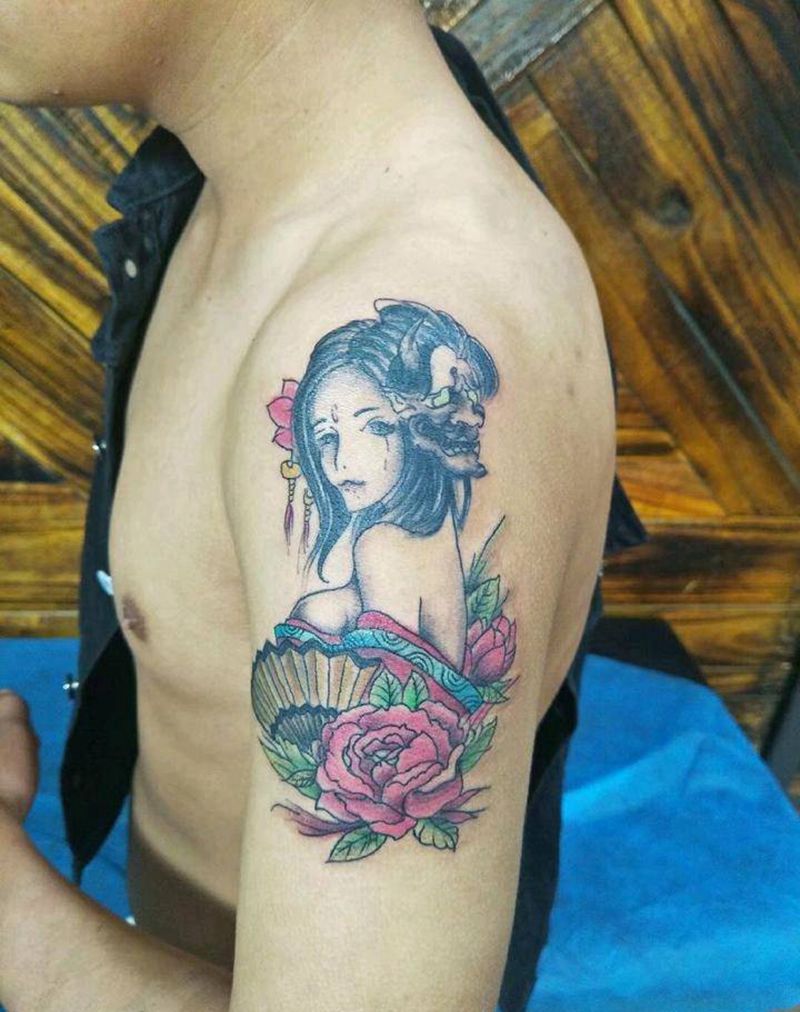 艺伎纹身图片_手臂新传统纹身图案