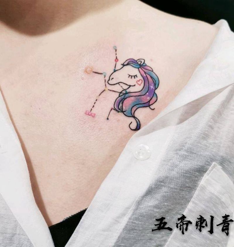 星座与生肖纹身图片_肩部水彩纹身图案