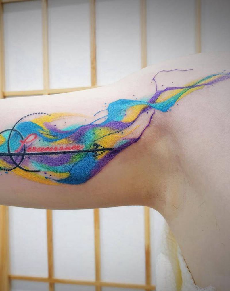 射手座纹身图片_手臂水彩纹身图案