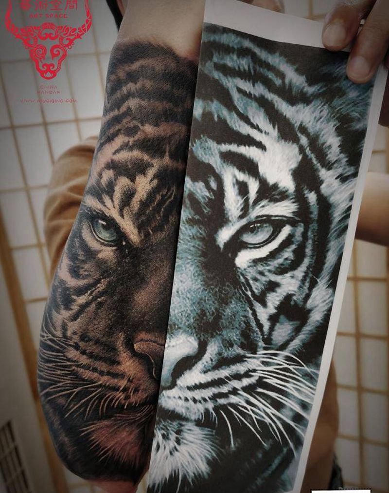 虎纹身图片_手臂欧美写实纹身图案