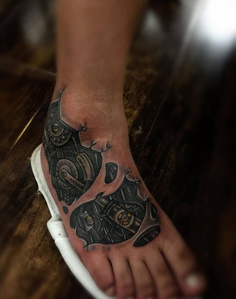机械脚纹身图片