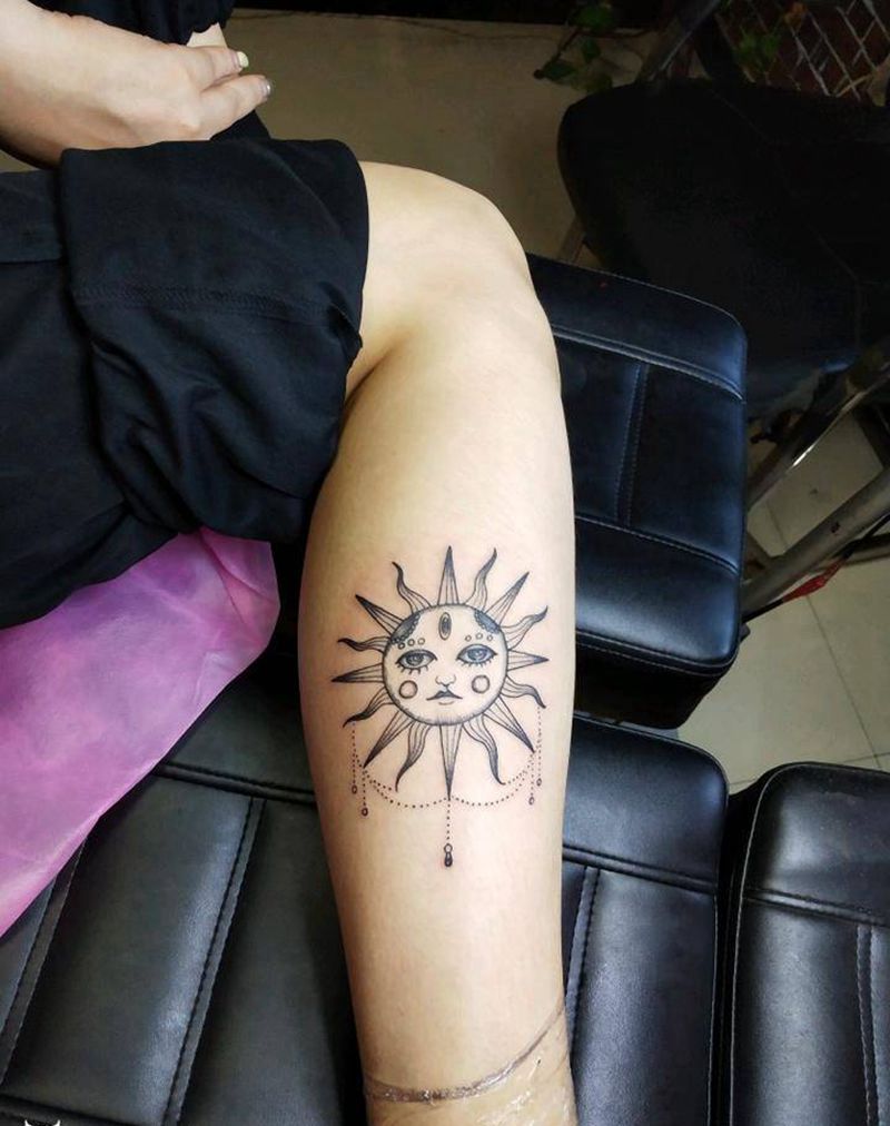 太阳女神纹身图片_腿部New School纹身图案