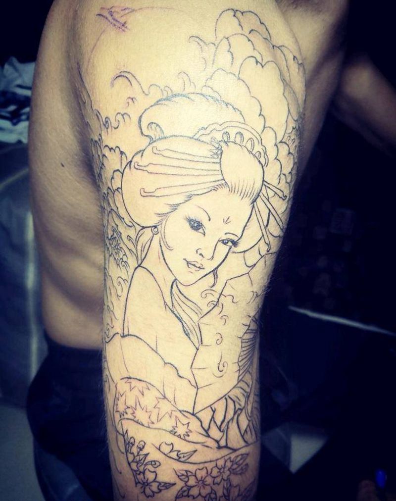 艺伎纹身图片_手臂新传统纹身图案