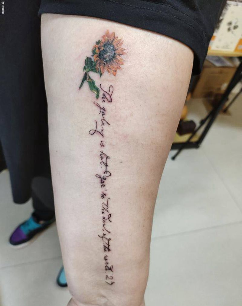 向日葵纹身图片_手臂水彩小清新向日葵纹身图案