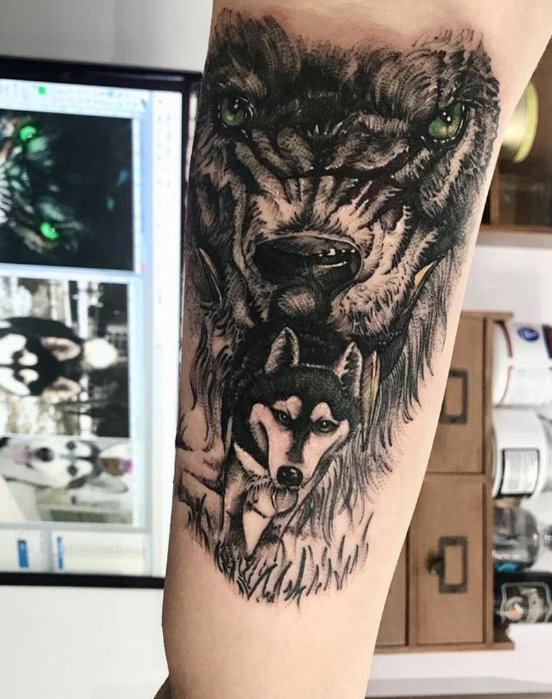 二哈有狼心纹身图片