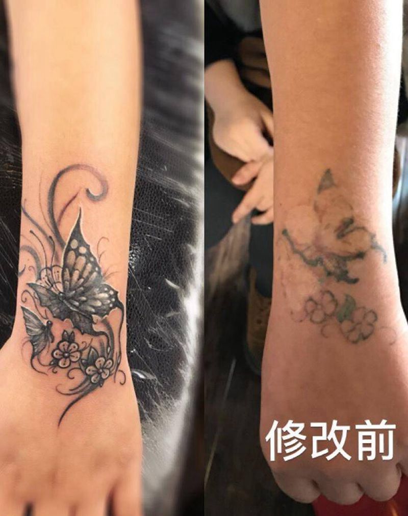 蝴蝶与花蔓纹身图片