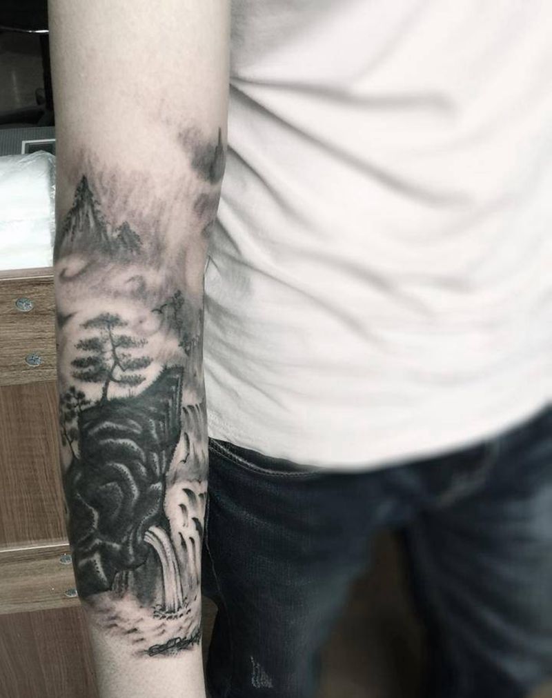 水墨山水画纹身图片