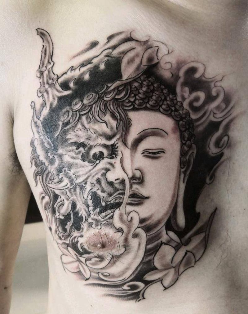 胸口一念之间纹身图片