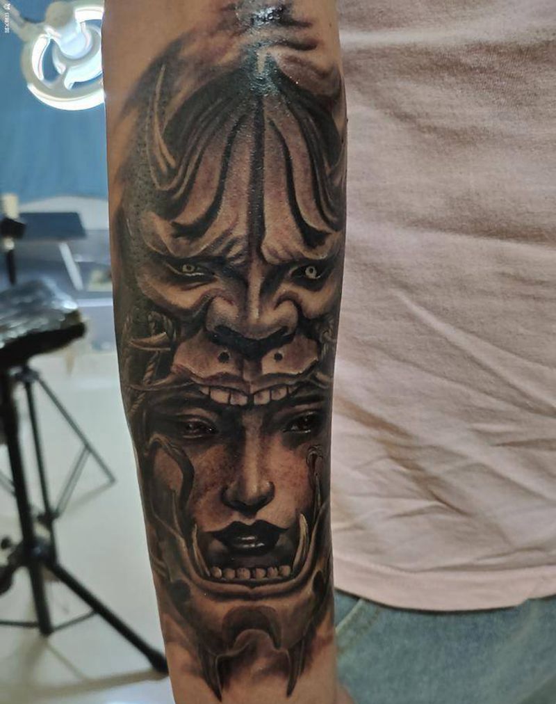 般若艺妓纹身图片_手臂欧美写实纹身图案