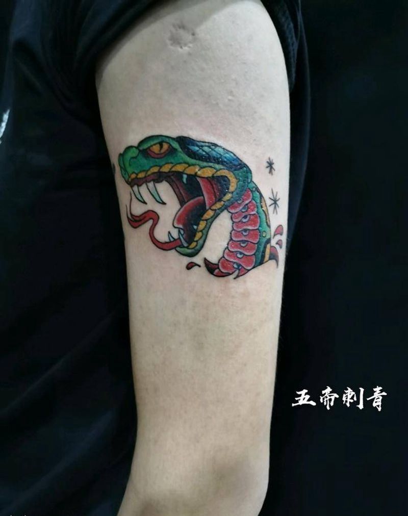 School蛇头纹身图片_Old School纹身图案