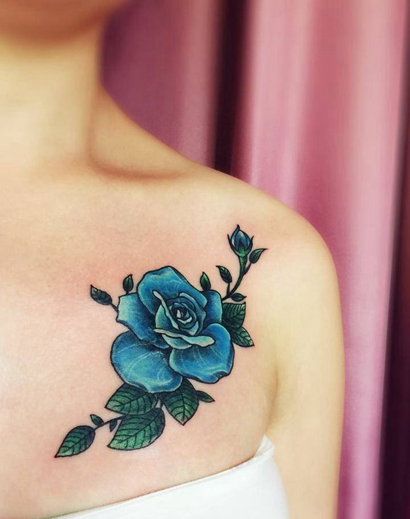 蓝玫瑰纹身图片