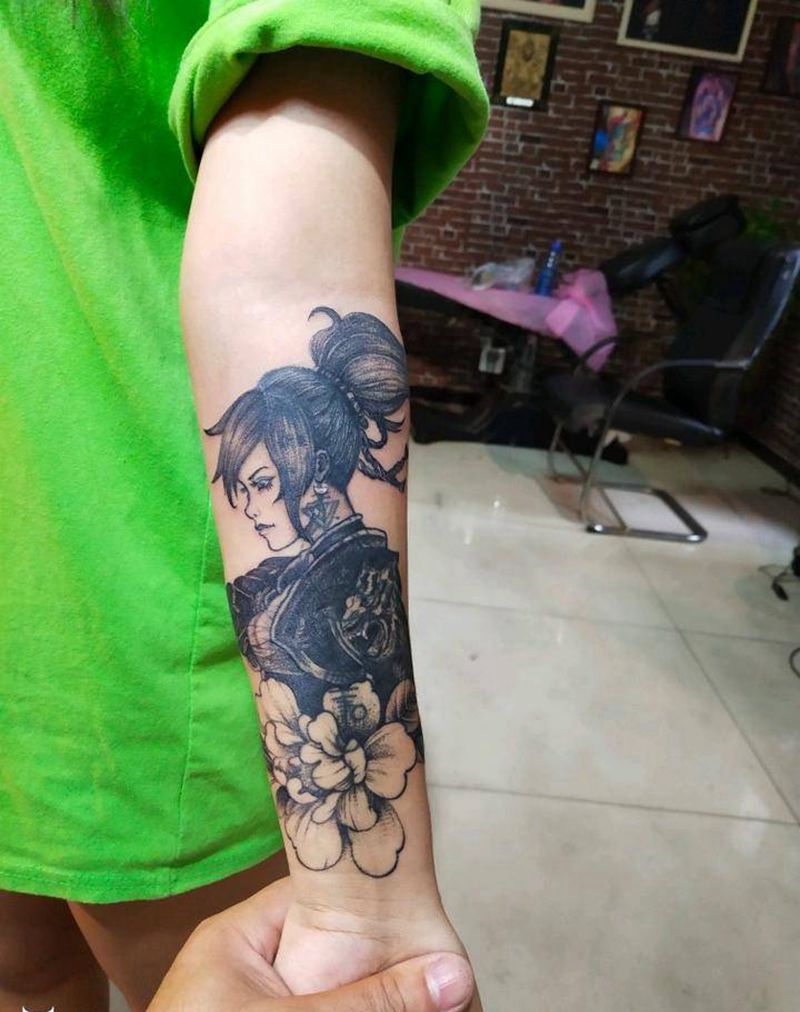 女武士遮盖纹身图片_手臂新传统纹身图案