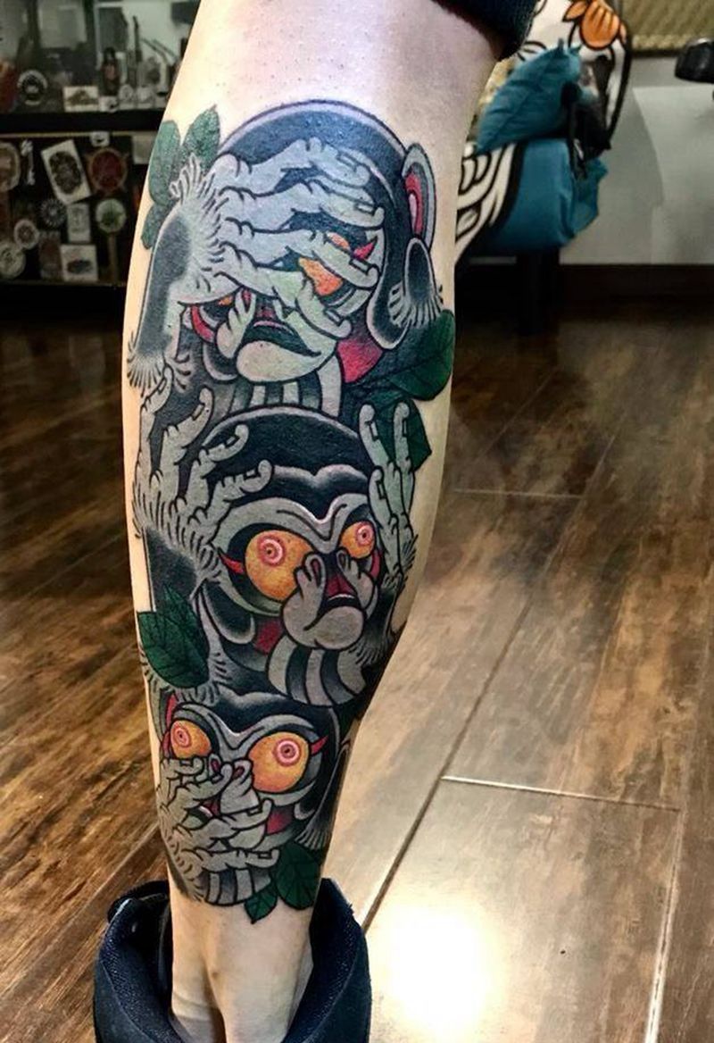 不看不听不说纹身图片