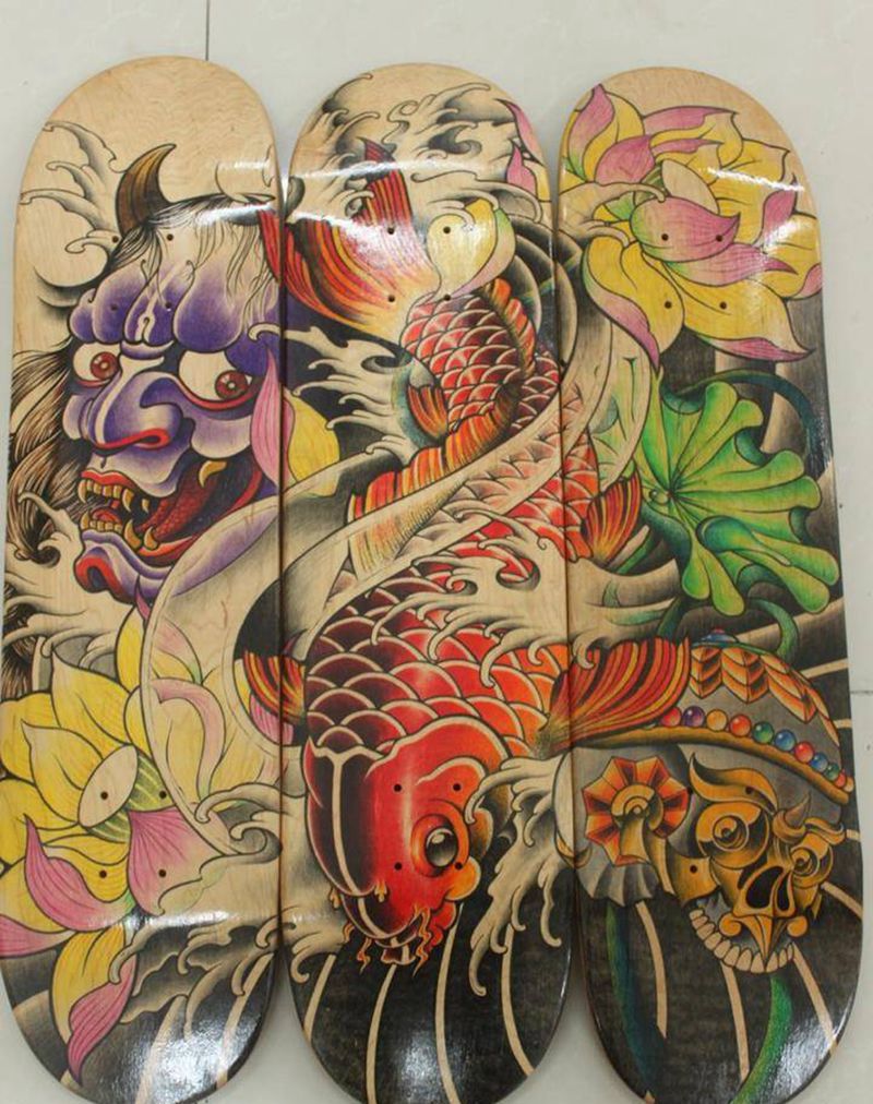 【周边】滑板纹身图片_插画传统动物植物鬼神原创纹身图案