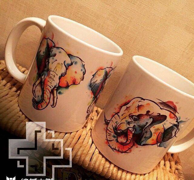 【周边】杯子纹身图片_插画清新动物原创纹身图案