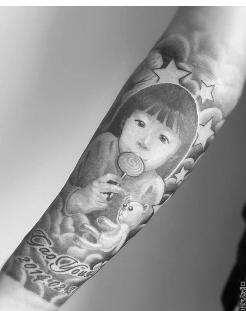 肖像和天使纹身图片_成品手臂欧美肖像写实人物静物字符原创纹身图案