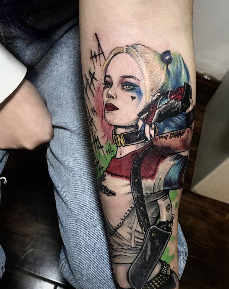 小丑女纹身图片_手臂欧美写实纹身图案