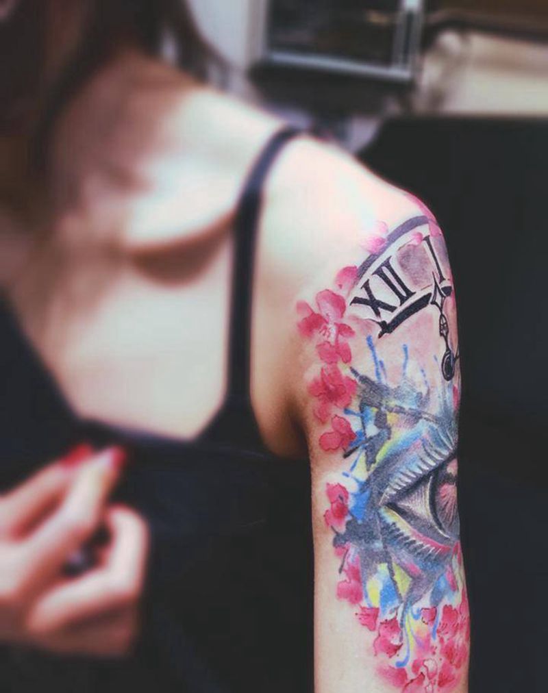 水彩效果纹身图片_手臂水彩纹身图案
