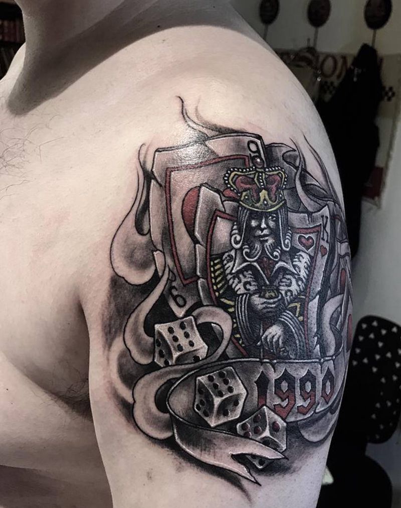 扑克牌组合生日纹身图片_手臂New School欧美写实纹身图案