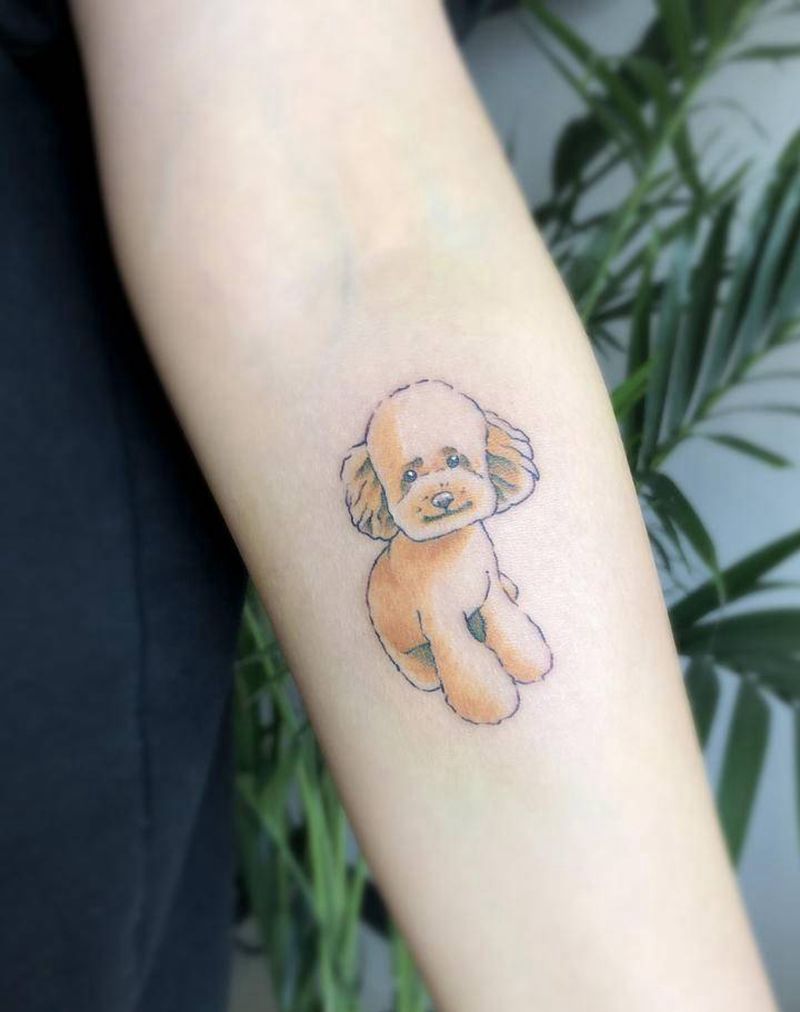 泰迪狗狗纹身图片_手臂New School纹身图案