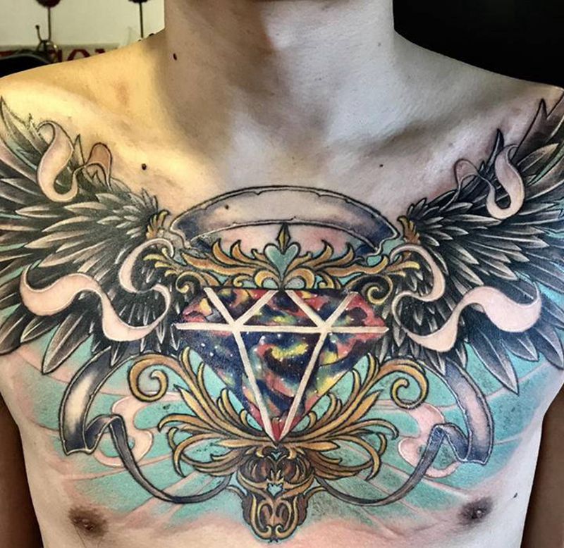 花胸纹身图片_胸部欧美写实New School纹身图案